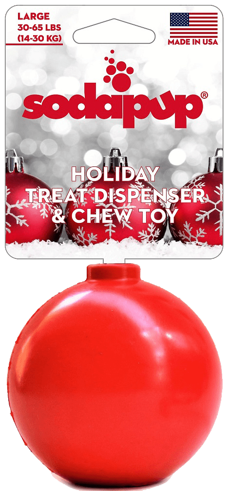 SodaPup Christmas Ornament Rubber Dog Chew Toy Heavy Chewers | Treat Dispenser USA Made Large Holiday