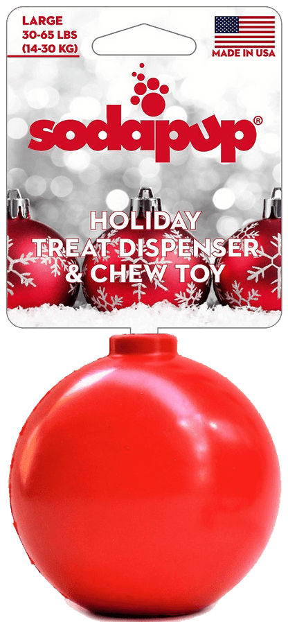 SodaPup Christmas Ornament Rubber Dog Chew Toy Heavy Chewers | Treat Dispenser USA Made Large Holiday