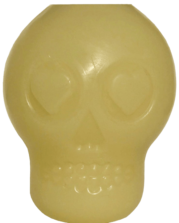 MKB Glow in the Dark Sugar Skull Chew Toy & Treat Dispenser - Medium - Translucent - SodaPup/True Dogs, LLC