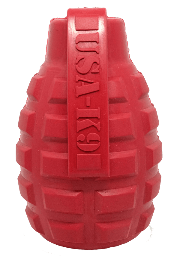 USA-K9 Grenade Durable Rubber Chew Toy & Treat Dispenser - Red - SodaPup/True Dogs, LLC