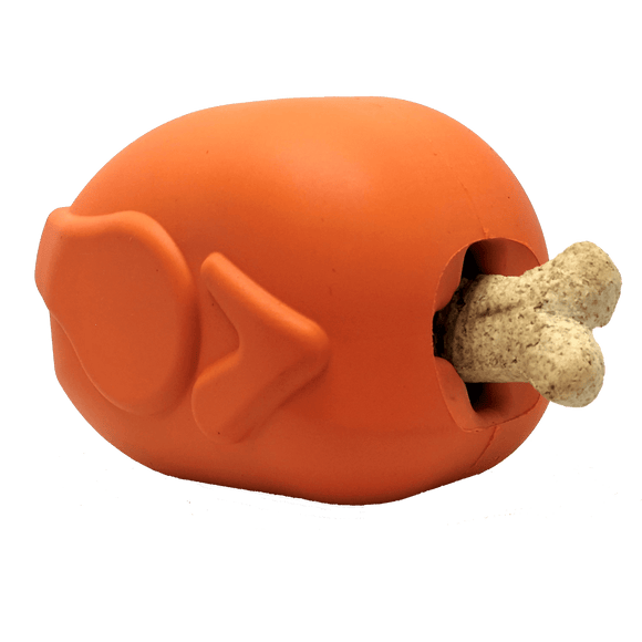 MKB Roasted Turkey Durable Rubber Chew Toy & Treat Dispenser - Large - Orange - SodaPup/True Dogs, LLC