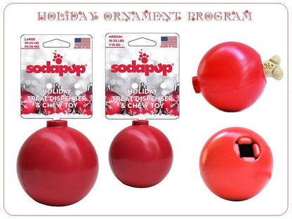SodaPup Christmas Ornament Rubber Dog Chew Toy Heavy Chewers | Treat Dispenser USA Made